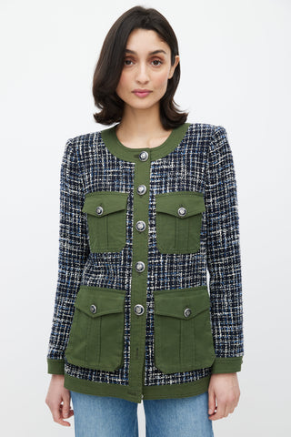 Veronica Beard Green & Navy Tweed Jacket