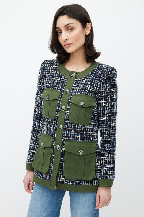 Veronica Beard Green & Navy Tweed Jacket