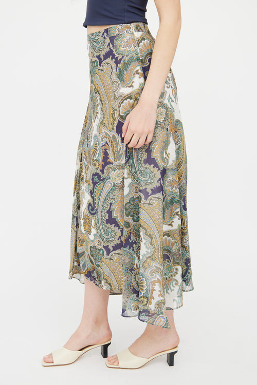 Veronica Beard Green & Multi Paisley Print Skirt