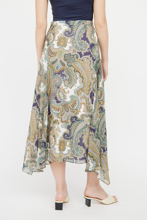 Veronica Beard Green & Multi Paisley Print Skirt