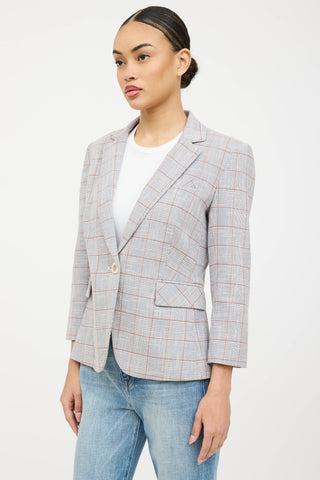 Veronica Beard Plaid Woven Notched Blazer