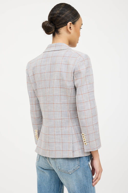 Veronica Beard Plaid Woven Notched Blazer