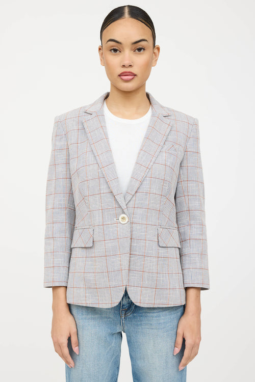 Veronica Beard Plaid Woven Notched Blazer