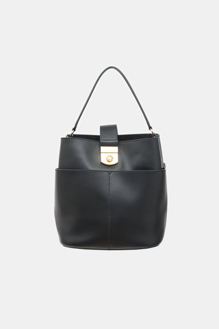 Veronica Beard Leather Crest Lock Bucket Bag