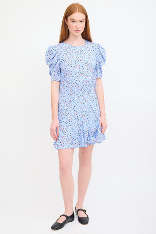 Veronica Beard Light Blue & Multi Silk Floral Puff Sleeve Dress