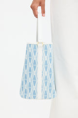 Veronica Beard Light Blue & White Denim & Leather V-Link Bucket Bag