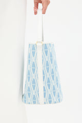 Veronica Beard Light Blue & White Denim & Leather V-Link Bucket Bag