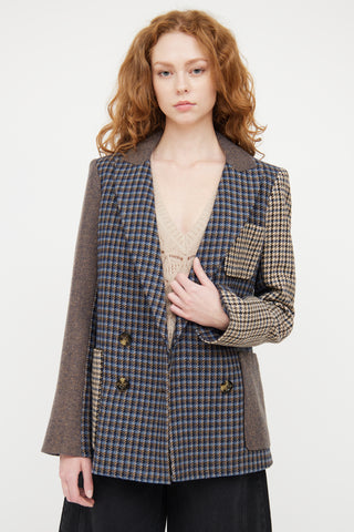 Veronica Beard Blue & Multicolour Houndstooth Blazer