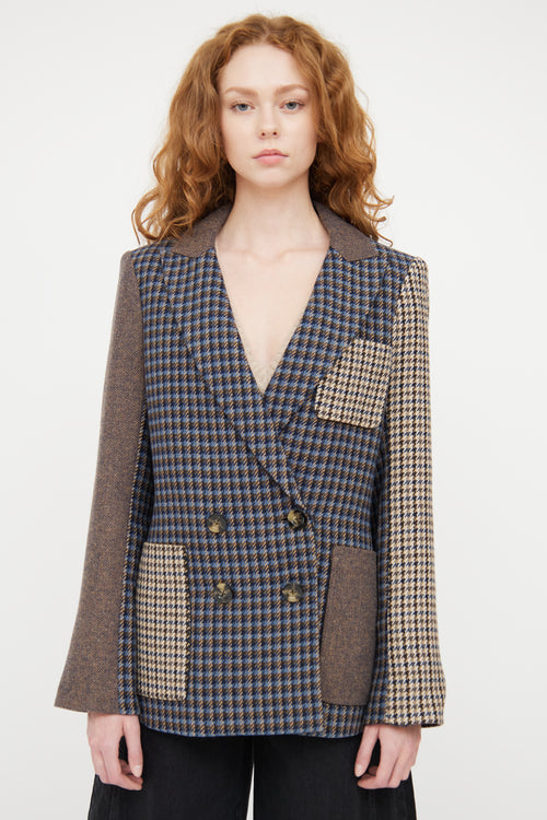 Veronica Beard Blue & Multicolour Houndstooth Blazer