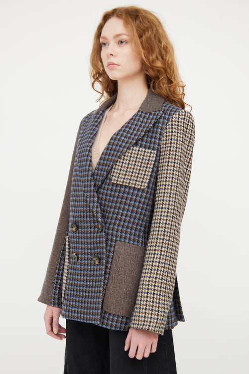 Veronica Beard Blue & Multicolour Houndstooth Blazer