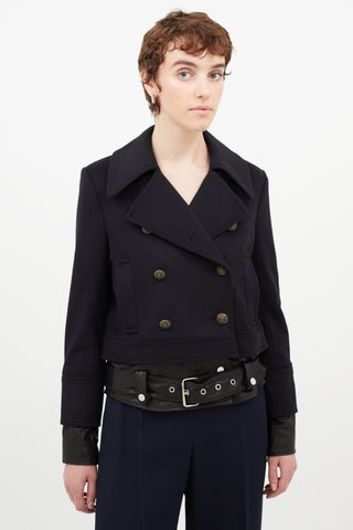 Veronica Beard Navy & Black Wool Leather Jacket
