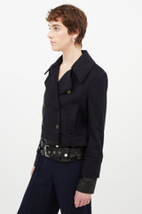 Veronica Beard Navy & Black Wool Leather Jacket