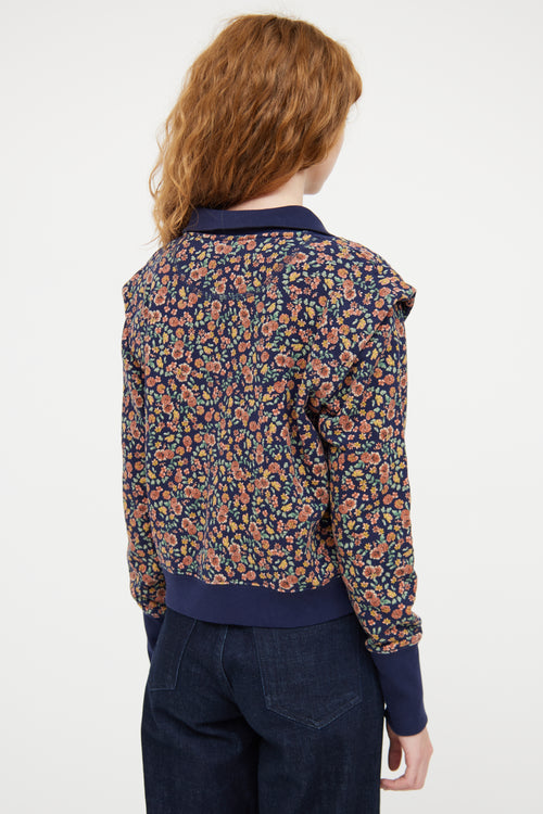 Veronica Beard Navy & Multicolour Floral Quarter Zip Sweater