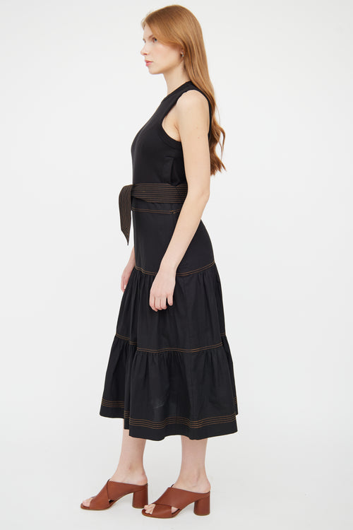 Veronica Beard Black Sleeveless Belted Maxi Dress