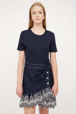 Veronica Beard Navy & White Detail Eyelet Dress