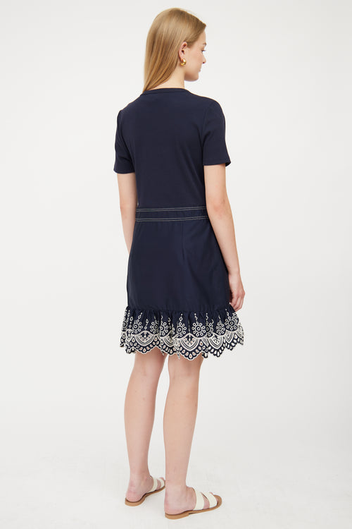 Veronica Beard Navy & White Detail Eyelet Dress