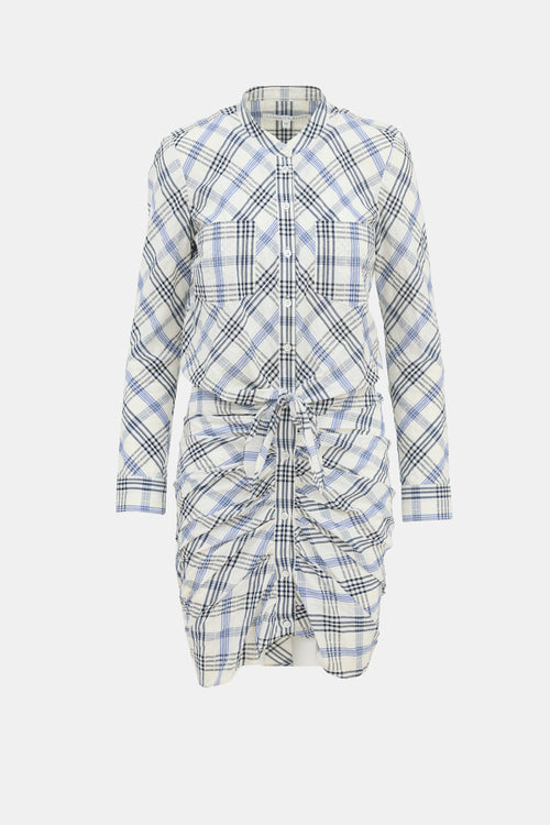 Veronica Beard Plaid Ruched Shirt Dress