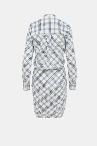 Veronica Beard Plaid Ruched Shirt Dress