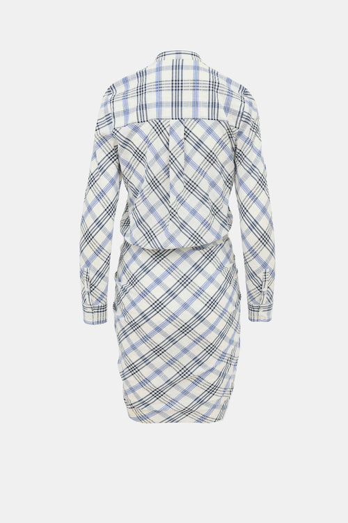 Veronica Beard Plaid Ruched Shirt Dress