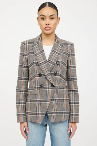 Veronica Beard Plaid Woven Double Breasted Blazer