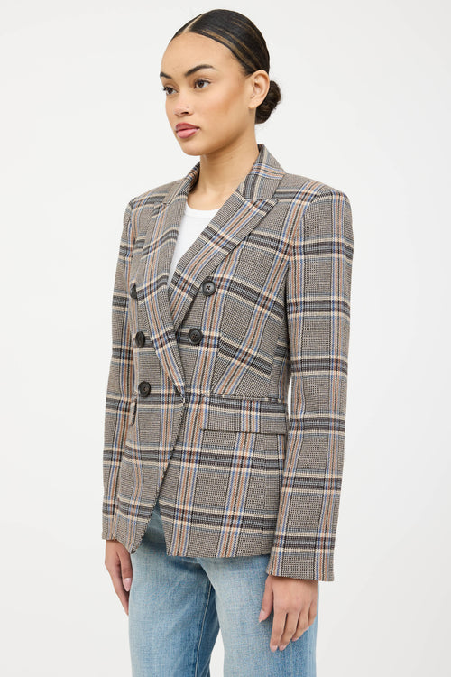 Veronica Beard Plaid Woven Double Breasted Blazer