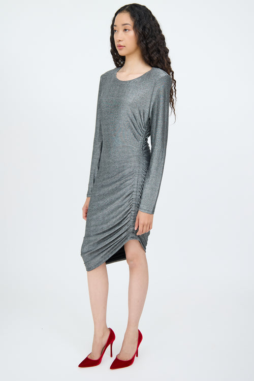 Veronica Beard Silver Ruched Long Sleeve Dress