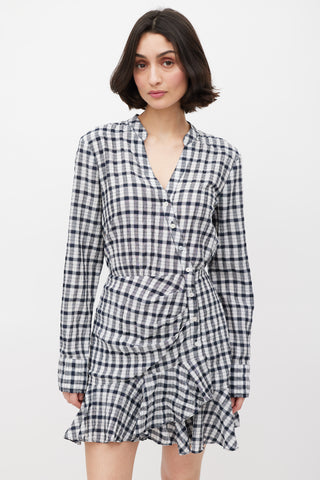 Veronica Beard White & Black Check Ruffled Dress