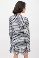 Veronica Beard White & Black Check Ruffled Dress