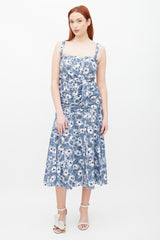 Veronica Beard White & Blue Striped Folded Floral Dress