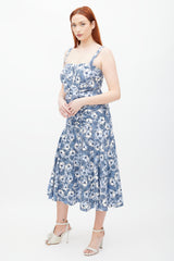 Veronica Beard White & Blue Striped Folded Floral Dress