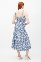 Veronica Beard White & Blue Striped Folded Floral Dress