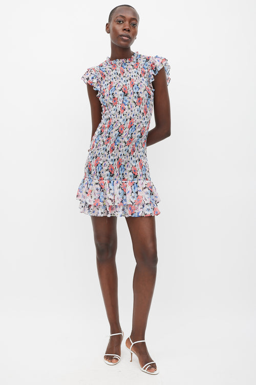 Veronica Beard White & Multicolour Floral Smocked Cici Dress