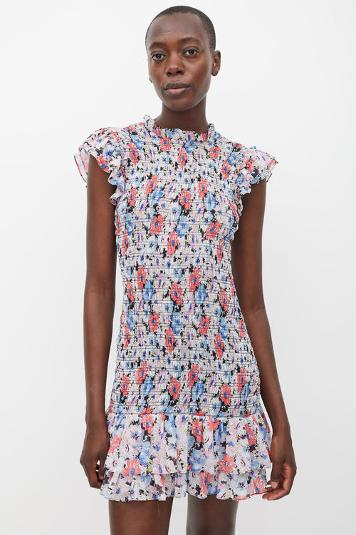 Veronica Beard White & Multicolour Floral Smocked Cici Dress