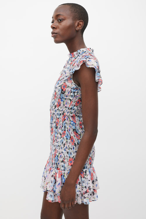 Veronica Beard White & Multicolour Floral Smocked Cici Dress