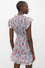 Veronica Beard White & Multicolour Floral Smocked Cici Dress