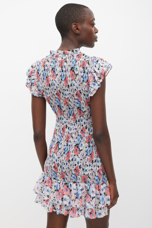 Veronica Beard White & Multicolour Floral Smocked Cici Dress