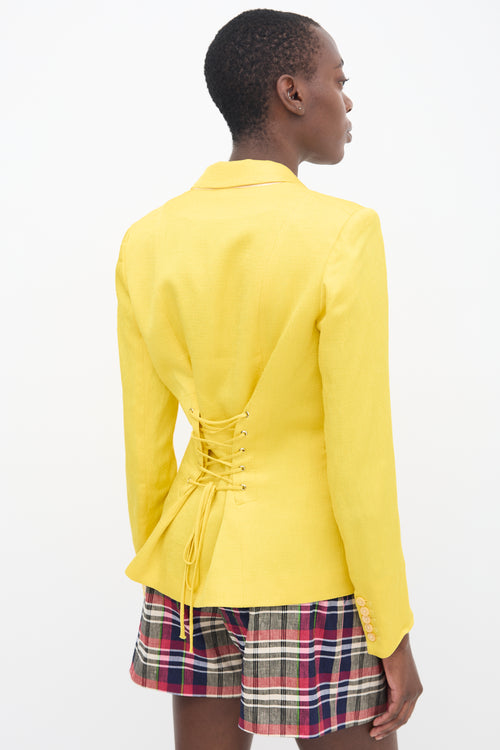 Veronica Beard Yellow Textured Satin Lace-Up Blazer