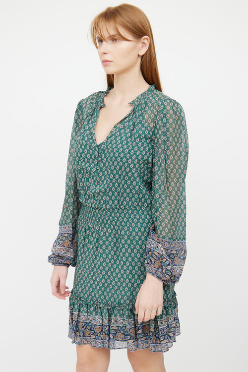 Veronica Beard Green Multi Colour Pattern Long Sleeve Dress