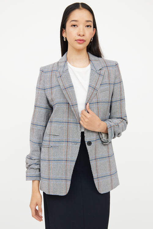 Veronica Beard Grey & Multi Colour Plaid Pocket Blazer