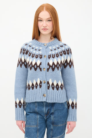 Veronica Beard Light Blue & Multi Fairisle Cardigan