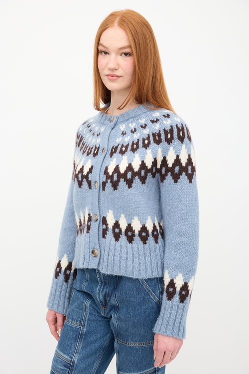 Veronica Beard Light Blue & Multi Fairisle Cardigan