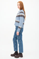 Veronica Beard Light Blue & Multi Fairisle Cardigan