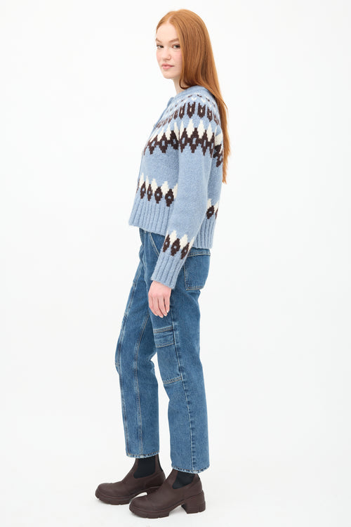 Veronica Beard Light Blue & Multi Fairisle Cardigan