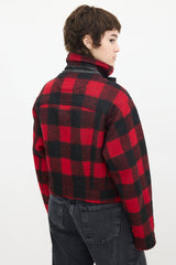 Veronica Beard Red & Black Wool Plaid Benni Moto Jacket