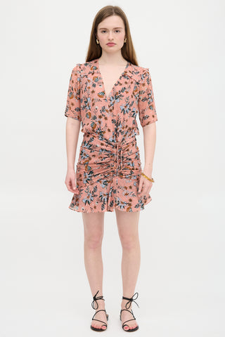 Veronica Beard Silk Floral Ruched Dress