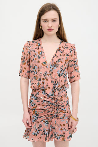 Veronica Beard Silk Floral Ruched Dress