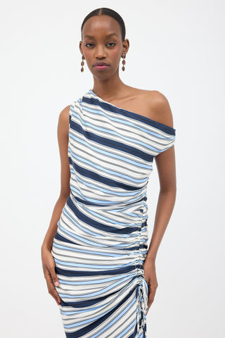 Veronica Beard Silk Striped Ruched Dress