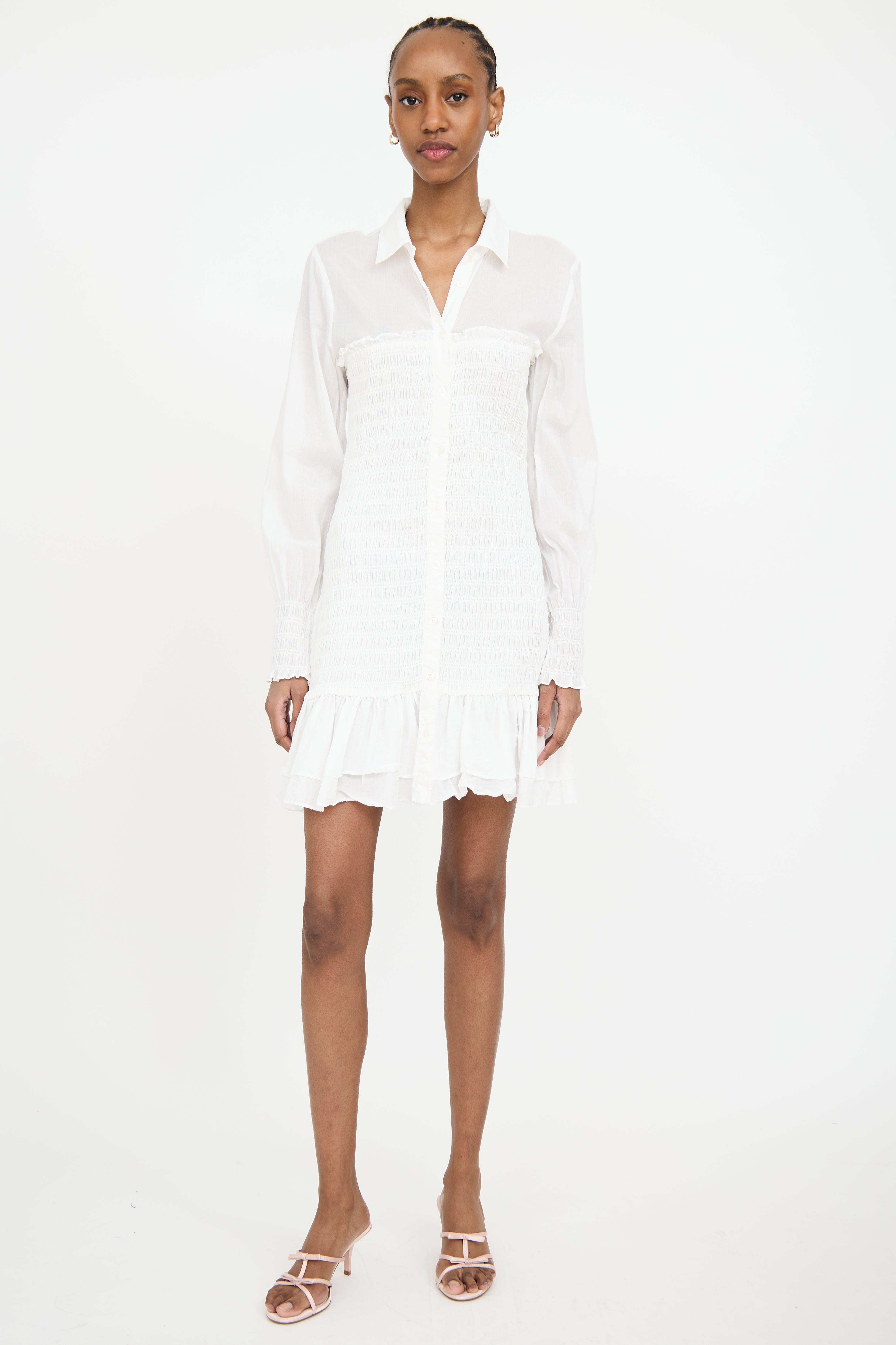 white ruched shirt dress ASOS DESIGN ruched panel mini shirt dress in white