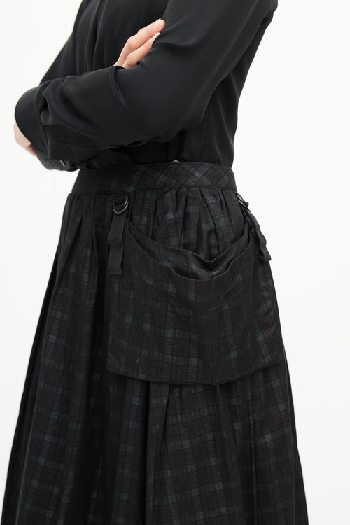 Veronique Branquinho Black Sheer Plaid Pleated Skirt