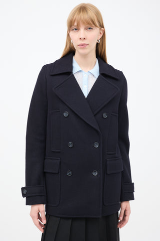 Veronique Branquinho Navy Wool Double Breasted Pea Coat